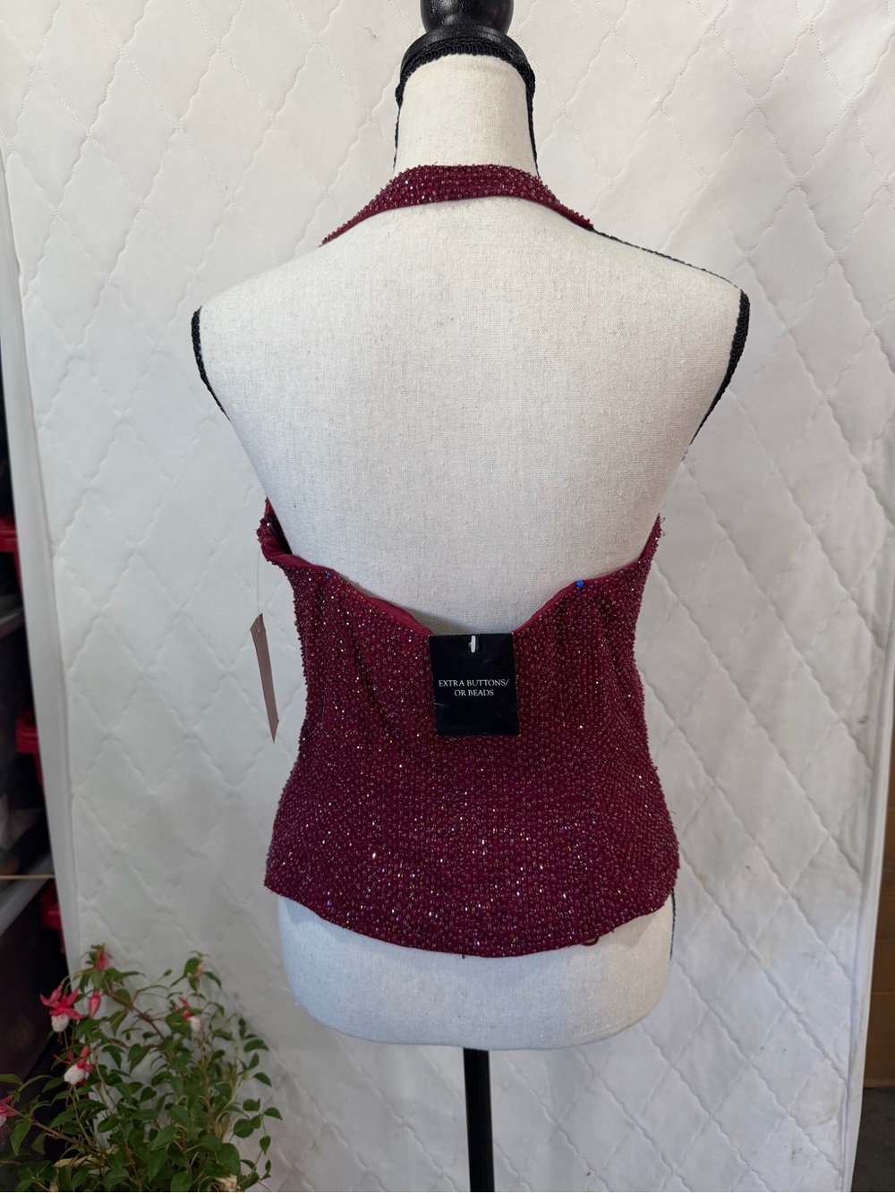 NWT Vintage Beaded Carmén Marc Valvo Halter Top in Burgundy - Picture 3 of 8